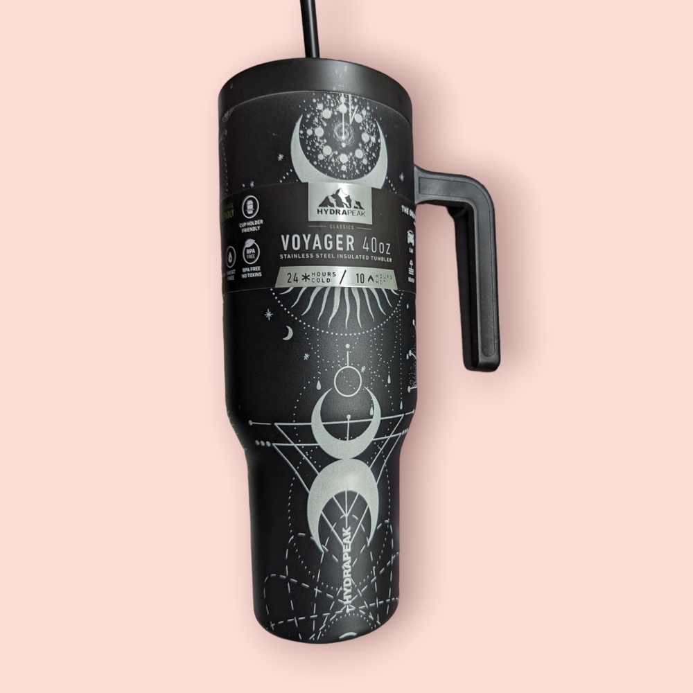 40oz Hydrapeak Voyager Black Wiccan Celestial Tumbler